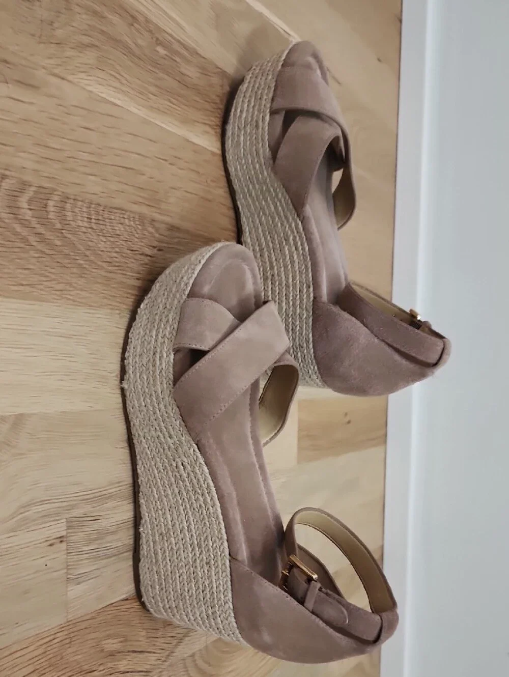 Michael Kors Beige Suede Espadrille Wedge Sandals
